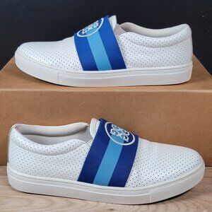 G/Fore Banded Slip-On Golf Shoes Women Size 10.5 White Blue Spikeless Leather